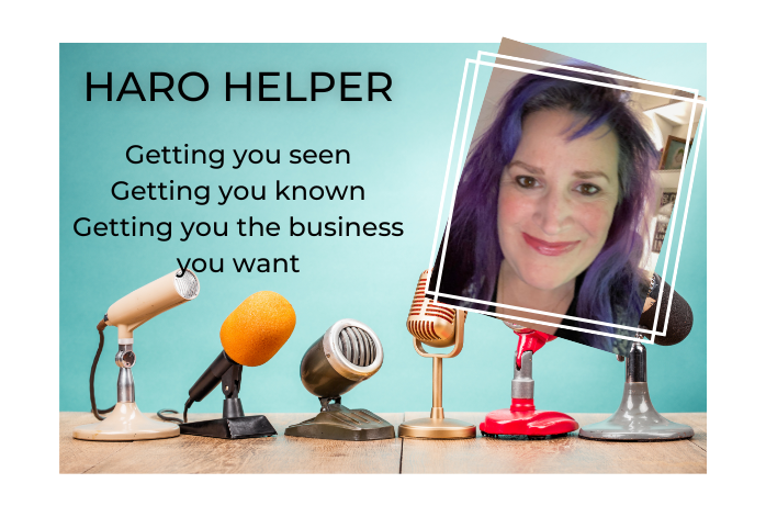 Banner photo showing Nina, microphones and it says: Haro Helper. Getting you seen, getting you know, getting you the business you want. 